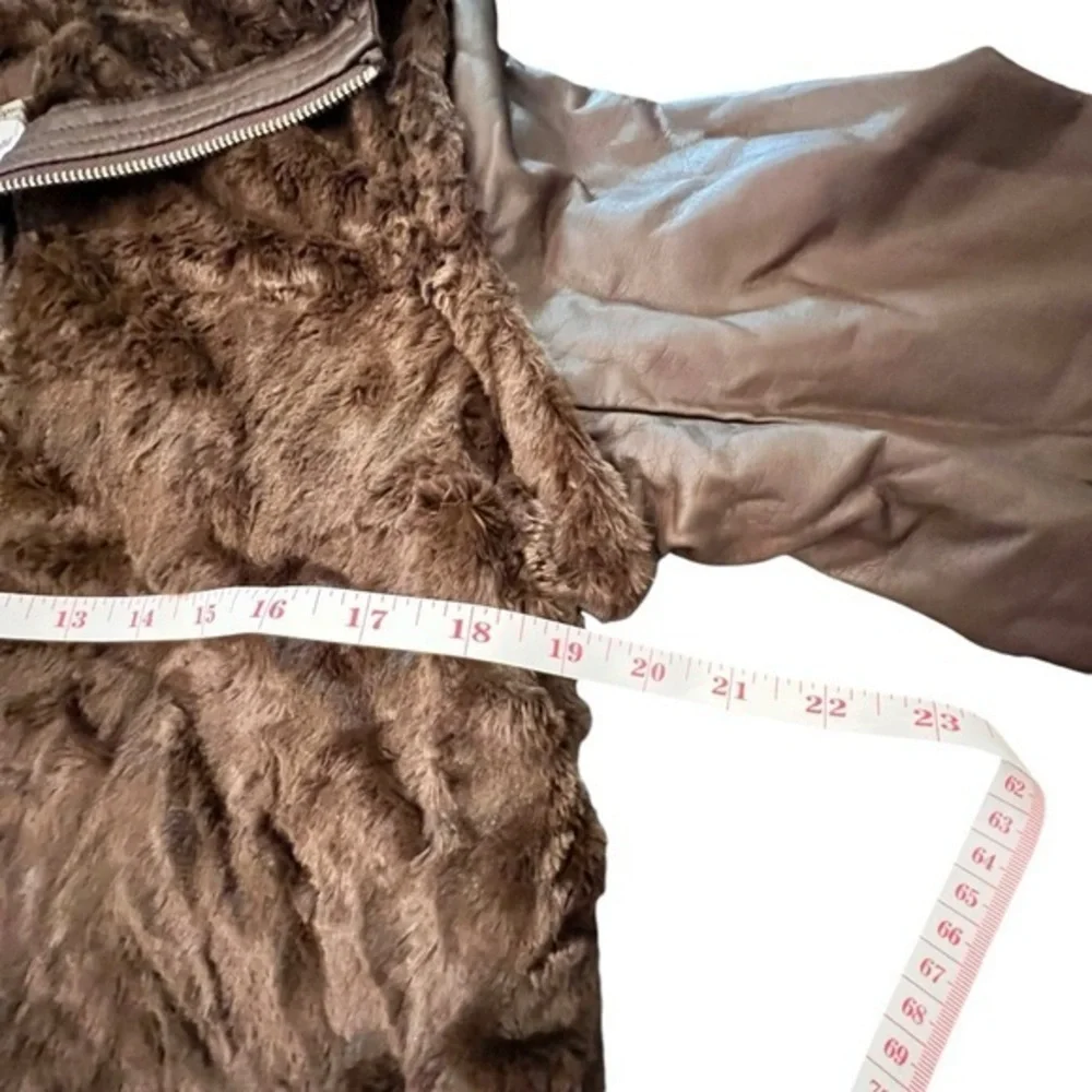 NWOT Dennis Basso Sterling Brown Faux Fur Jacket 2‎ in 1 Zip-Off Sleeve XS COZY